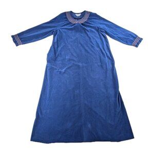 Vintage Vanity Fair Robe House Coat women's Large Long Sleeve blue embroidered